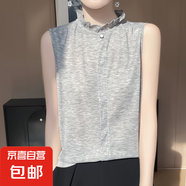 春夏季新款半高領(lǐng)花邊坎袖背心打底內搭無(wú)袖木耳邊/RWM28-X 柔霧灰 XL 120-135斤
