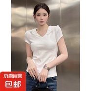 正肩短袖t恤女夏2025新款設(shè)計(jì)感小眾時(shí)尚蕾絲領(lǐng)口修身顯瘦T恤衫QP 楠楠女裝C34白色 XL