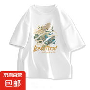 220克純棉短袖t恤潮牌男士體恤青少年夏季半袖男生上衣男裝B701YL 2572白#PZS千里江山D 2XL