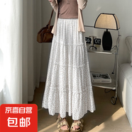 法式波點(diǎn)蛋糕半身裙女夏季高腰百搭顯瘦大擺A字裙蓬蓬中長裙J2079 白色 L （120-140斤）