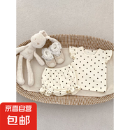 卡優(yōu)豆INS新款女寶寶夏季童裝可愛兔子印花飛袖上衣花邊短褲女童 波點套裝 100 cm