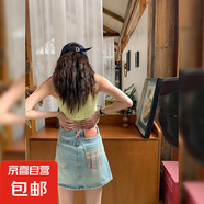 E璐人大碼胖mm淺色bm風(fēng)牛仔裙褲設(shè)計(jì)感小眾辣妹多巴胺穿搭包臀裙 N148-藍(lán)色   S