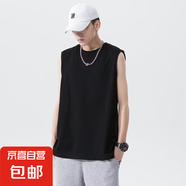 背心男坎肩寬松潮流百搭ins純色上衣背心運動寬松上衣 黑色 薄款 XL