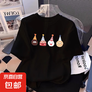 貓咪童裝夏季短袖t恤2025新款中大童兒童半袖女童純棉上衣體恤衫 黑色-帶帽娃娃 110