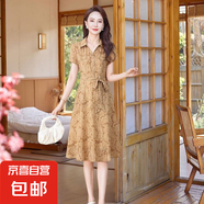 【媽媽裝】2025夏季新款時尚新中式襯衫連衣裙輕奢裙中長款顯瘦 卡其色 3XL 115-130斤左右