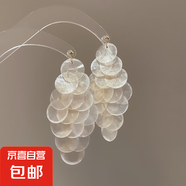 銀針圓形貝殼流蘇耳環(huán)女海邊度假風(fēng)氣質(zhì)耳釘高級感耳飾送女友禮物 銀針-白色-大號