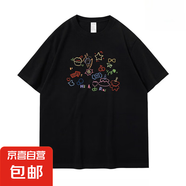 今年新款爆款純棉短袖t恤女童趣涂鴉彩色簡筆小熊甜美上衣 121DPJ 黑色/彩色簡筆涂鴉 121 M 可穿110斤以內(nèi)