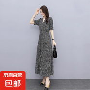碎花裙2025新款收腰顯瘦雪紡連衣裙女夏裝氣質(zhì)休閑法式V領長裙子 小碎花 SBY21B0615 M 106-115斤