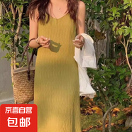夏季法式肌理感舒適高彈顯瘦新款吊帶睡裙寬松大碼家居服連衣裙 綠色吊帶裙 均碼 適合80-140斤