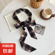 豹紋絲巾春秋新款復古護頸領(lǐng)巾細小手腕飄帶時(shí)尚腰帶綁發(fā)發(fā)帶飄帶 黑咖色格子