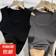 夏季新款外穿上衣白色吊帶方領(lǐng)背心女內(nèi)搭胖mm大碼顯瘦無袖打底衫 K10-黑色+深灰色 M 建議體重 80-95斤