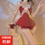 絲滑緞面蕾絲加胸墊性感吊帶上衣短褲慵懶女式家居服套裝 棗紅（吊帶+短褲） XL 115-130