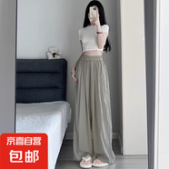 休閑褲女生春夏2025年新款高腰垂感慵懶感闊腿褲拖地寬松百搭長褲 咸菜綠 【MY-639】 M