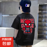 2025純色童裝卡通蜘蛛俠兒童印花短袖男孩t恤夏裝中大童半袖上衣 黑色-蜘蛛俠前后 100