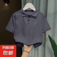 純棉休閑百搭兒童POLO衫夏季單穿百搭寬松打底衫中大童上衣學(xué)生裝 101-深灰色-xd100小圖 160