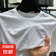 夏季男士冰絲短袖t恤薄款潮流提花體恤速干涼感透氣半袖上衣 KC-M50白色 (涼感冰絲款) 2XL （建議140-155斤以內(nèi)）