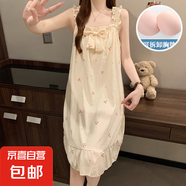 2025年夏季新款梭織云朵棉吊帶睡裙女帶胸墊公主風家居服長裙 8138-5#櫻桃 M