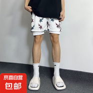 新款ee美式籃球不過膝三分褲男運(yùn)動(dòng)短褲男訓(xùn)練健身褲透氣跑步褲潮 KK99白底咖啡五角星 L