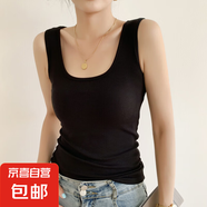 白色u領(lǐng)吊帶背心女2025新款夏修身內(nèi)搭打底螺紋棉方領(lǐng)上衣可外穿 1件裝（黑色） L 碼建議100-115斤