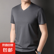 5A亞麻短袖T恤男士v領(lǐng)純色夏季新款百搭時(shí)尚絲光品質(zhì)棉上衣 深灰 3XL 190/104A