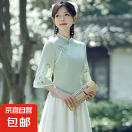 文藝國風(fēng)禪意茶服旗袍女仙氣日常改良漢服小清新裙裝J749 綠色上衣 S （85-95斤）