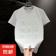 新款美式潮流個(gè)性水洗做舊磨破克羅燙鉆男寬松版網(wǎng)紅短袖棉t 白色 X662-CZ M