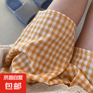 遛彎神褲格子短褲睡褲女夏薄款居家懶人褲直筒休閑闊腿褲外穿居家 黃色格子 XL