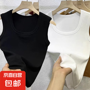 夏季新款內(nèi)搭胖mm大碼顯瘦無(wú)袖打底衫外穿上衣白色吊帶方領(lǐng)背心女 K10-黑色+白色 2XL 建議體重130-150斤