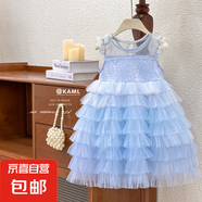 【女童公主裙】2025新款夏季重工tutu蛋糕裙高級感兒童超仙生日 藍色超仙蝴蝶裙子 130 130cm