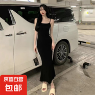 2025甜辣妹無(wú)袖收腰露背吊帶連衣裙女夏季純欲氣質(zhì)魚尾包臀裙 黑色 2XL