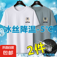 夏季冰絲透氣網(wǎng)眼鏤空男士短袖t恤寬松簡約百搭速干運動上衣服-SL 【網(wǎng)眼T恤：紐約NY】白+淺灰 2XL  建議130-145斤