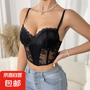 夏季新品蕾絲花邊網(wǎng)紗魚骨胸衣性感風(fēng)吊帶可外穿內(nèi)搭女裝上衣背心 黑色 M