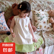【夏季女童裙子】夏簡約小彩虹撞色無袖拼接連衣裙寶寶時尚休閑 CL-134彩虹連衣裙-白色 120 建議身高110-120cm
