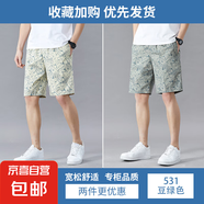 夏季新款迷彩純棉短褲男士潮牌高級感休閑工裝中褲寬松五分沙灘褲 531米黃色+531豆綠色 3XL 【150-170斤左右】