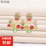 歐美風(fēng)格彩色鋯石大號(hào)獅子頭造型耳環(huán)耳釘s925銀針重工夸張感飾品 彩色