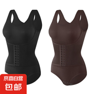 排扣束腰連體塑身衣女高彈力無(wú)痕大碼收腹提臀塑形美體開(kāi)襠三角褲 黑色+咖啡-優(yōu)惠2件裝 3XL (建議160-180斤)