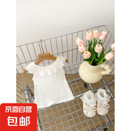 卡優(yōu)豆ins新款女童寶寶純色薄款荷葉邊無(wú)袖T恤上衣公主碎花蛋糕裙 白色 66 cm