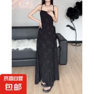 法式拖地長(zhǎng)裙女夏季收腰顯瘦白色甜美溫柔風(fēng)吊帶連衣裙女 黑色 M