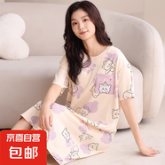 2025新款睡裙女士夏季短袖棉質夏天薄款休閑條紋連衣裙睡衣家居服 A13102 L