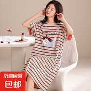 2025新款睡裙女士夏季短袖棉質(zhì)夏天薄款休閑條紋連衣裙睡衣家居服 A13097 L