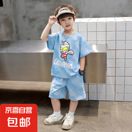 奧特曼衣服男童夏季套裝2025新款帥氣1-3兒童男孩短袖兩件套3-6歲 藍色 薄款 120 cm