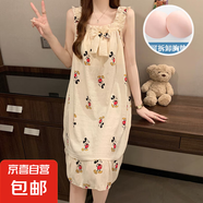 2025年夏季新款梭織云朵棉吊帶睡裙女帶胸墊公主風家居服長裙 8138-2#米奇 L