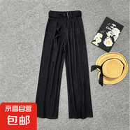 淺藍腰帶高腰闊腿牛仔褲女2025春夏款慵懶休閑寬松百搭拖地褲#008 黑灰 常規(guī) S （85-100斤）