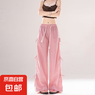 甜酷辣妹設(shè)計(jì)感蝴蝶結(jié)工裝褲女春秋復(fù)古顯瘦寬松休閑直筒闊腿長(zhǎng)褲 粉色 【MY-K51】 S