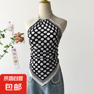 油畫上衣女夏季新款海邊度假辣妹掛脖吊帶小背心短款小上衣絲巾 DD7001-波點 均碼