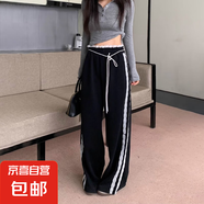 美式辣妹工裝褲女2025新款寬松設(shè)計(jì)感小個(gè)子蕾絲拼接休閑運(yùn)動(dòng)褲子 黑色 【MY-K59】 3XL