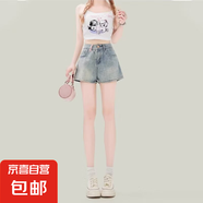 牛仔短褲女夏季薄款小個子外穿高腰顯腿長三分褲辣妹闊腿A字熱褲 淺藍色 XL