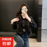 2025春秋季新款韓版休閑牛仔短款女裝外套顯瘦小眾設(shè)計(jì)感短款上衣 黑色常規(guī) 均碼 （建議80-140斤）
