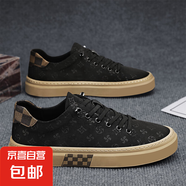 男鞋夏季透氣薄款帆布鞋軟底黑色休閑板鞋2025新款百搭一腳蹬潮鞋 黑色 43