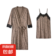 春夏季莫代爾女睡衣兩件套吊帶睡裙七分袖睡袍薄款帶胸墊家居服 深棕色2572 XL (170)